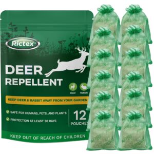 deer rabbit outdoor repellent pouches: deer deterrent for garden - rabbit repellent for plants - safely repel deer and rabbit - protect your yard - 12 powerful mint scent packs