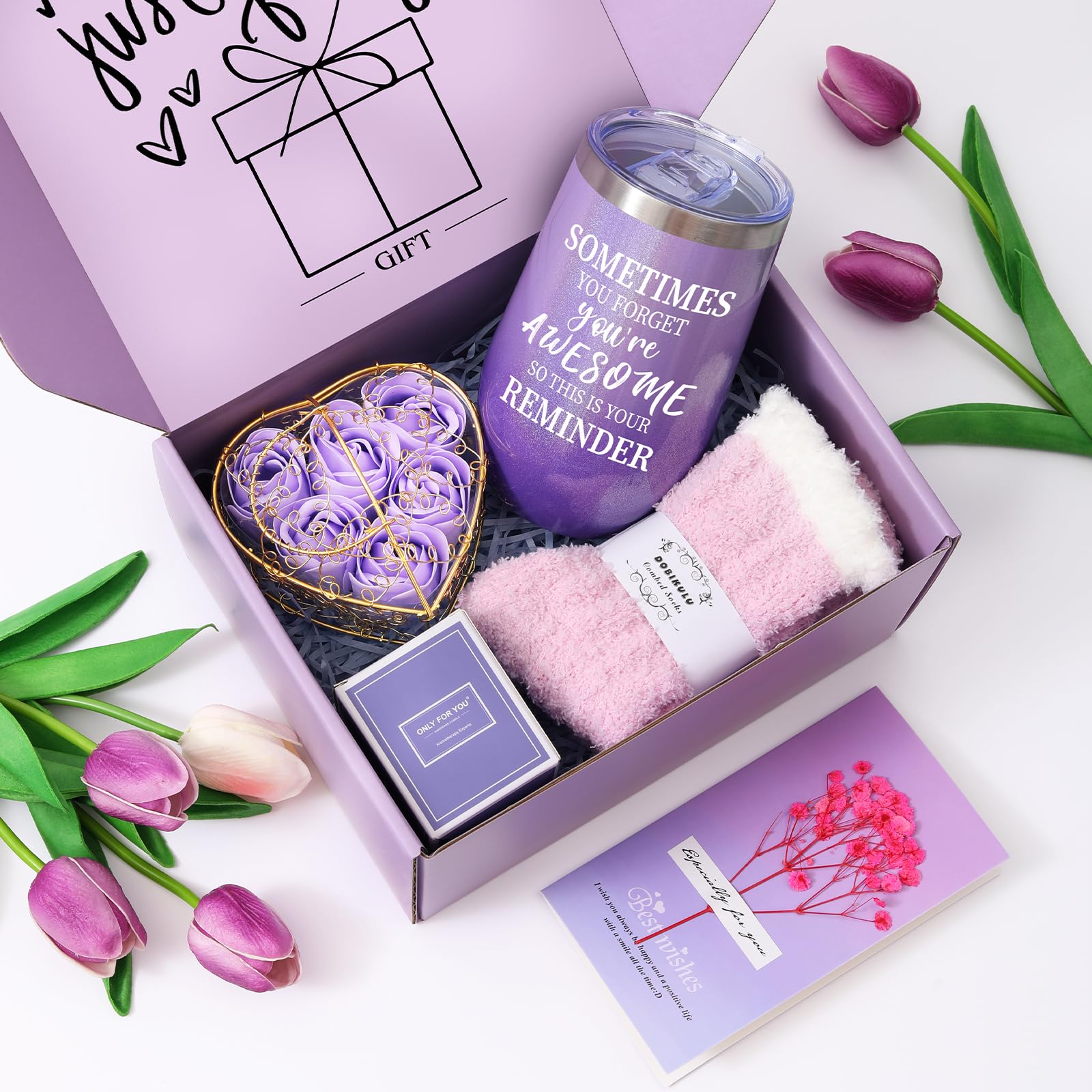 Mollywatr Birthday Gifts for Women, Women Gifts Set | Gift Basket, Friendship Gifts Box for Girlfriend Wife Mom Her Best Friend Sisters Teacher - Valentines Day Mothers Day Christmas Gifts (Purple)