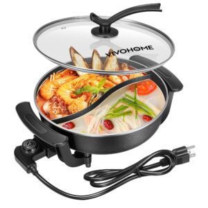 vivohome electric hot pot 6l non-stick shabu-shabu hot pot with divider 110v bpa free fondue with tempered glass lid for 1-6 people party, family dinning