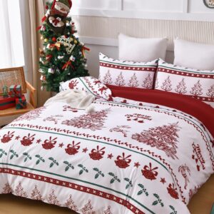 xruibed christmas duvet cover set queen size 3pcs xmas tree reindeer pattern duvet cover lightweight microfiber bedding set with zipper closure for adults teens (queen,90''x90'')