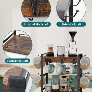 OROPY Coffee Bar Organizer with 14 Mug Hooks, Wood Coffee Mug Holder Stand for Countertop, 2 Tier Coffee Station Organizer for Coffee Cups, Mugs, Syrups, Accessories