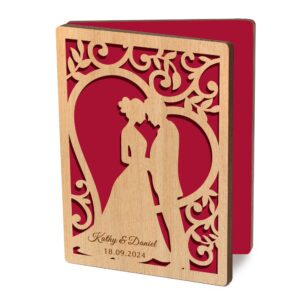 edsg personalized wooden wedding card mr and mrs gifts wedding cards for bride and groom new couples anniversary card for women wife her wedding greeting card with any name & date(design 1)