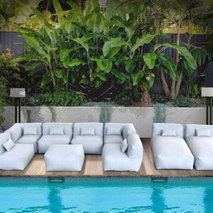 OPEAK Patio Furniture Set Bean Bag Eraclea 9C Outdoor Chairs Sectional Conversation Patio Set Daybed Furniture Outdoor Sofa Couch High Density Foam Filling Modern Comfy Patio Couch (Light Gray)