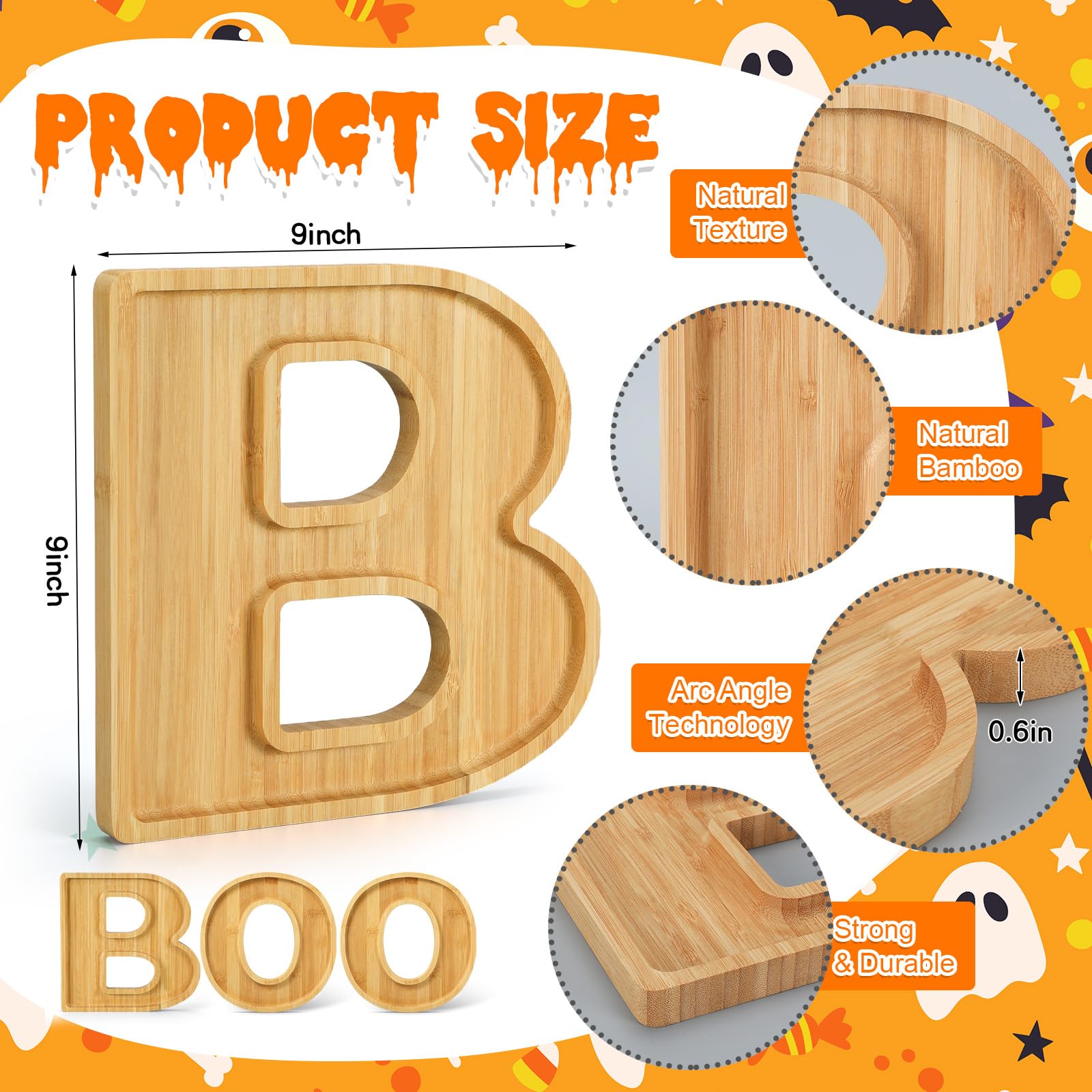 FillTouch Boo Wooden Charcuterie Letters Fillable Halloween Serving Tray Charcuterie Board Dish Decorative Cheese Platter for Snack Food Cake Cookies for Halloween Party