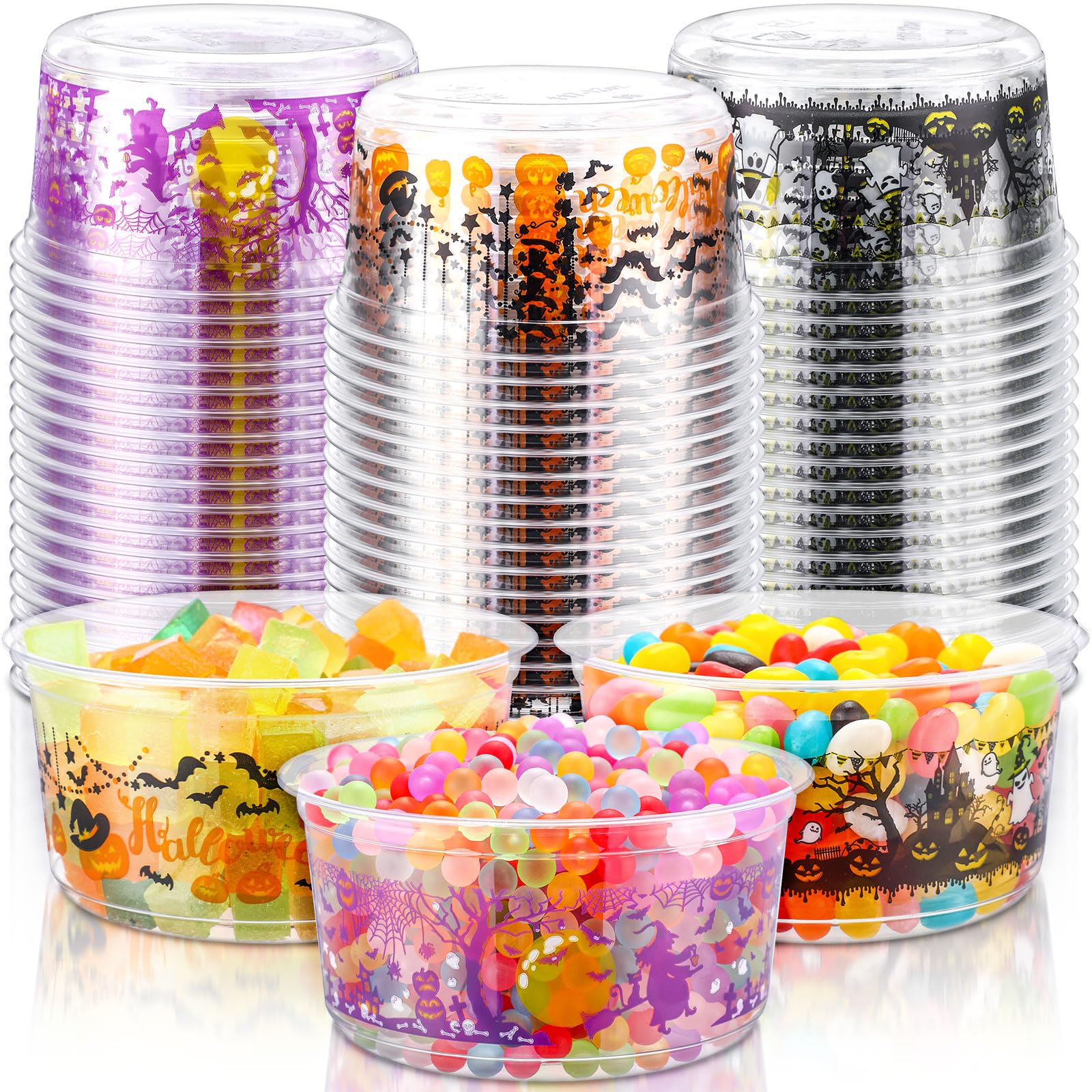 Funnymoom 60 Pcs Halloween Candy Bowl Trick or Treat Plastic Serving Bowl Tableware Halloween Candy Dish Halloween Party Supplies Salad Bowls Plastic Serving Bowls for Halloween Party