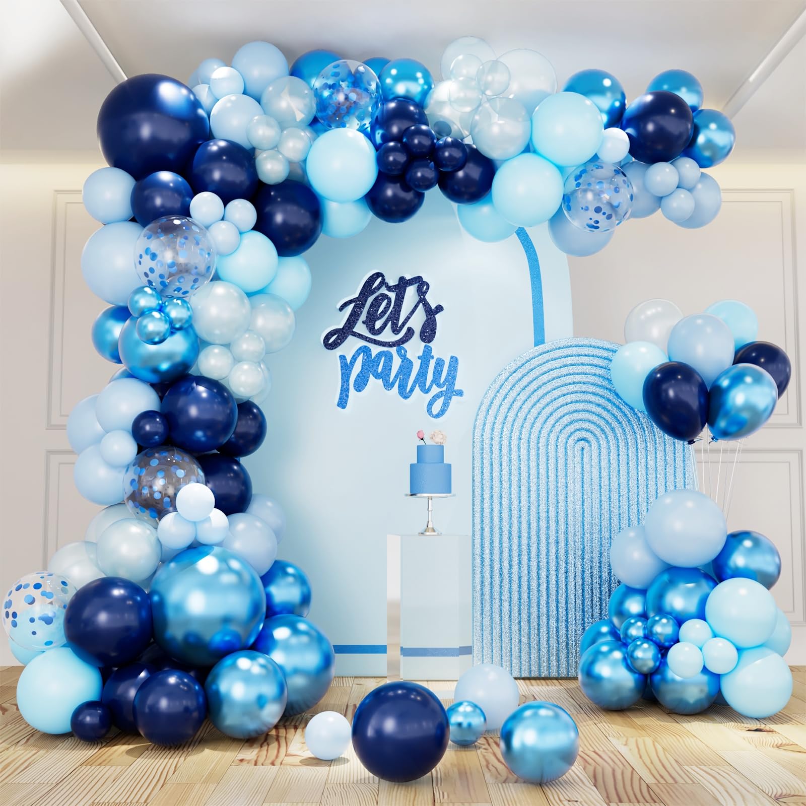 Belscebels Blue Balloon Arch Kit Different Sizes, Navy Blue Baby Blue Light Blue Metallic Blue Balloons Garland Arch Kit for Baby Shower Boys Birthday Party Graduation Ocean Themed Decoration