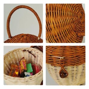 PRTECY Hand Woven Rattan Storage Basket Cute Acorn Shaped Small Handbag with Handle Decorative Woven Basket for Boys Girls Photography Props Storage Ornaments