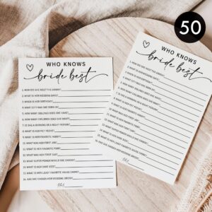 All Ewired Up 50 Who Knows the Bride Best (50-Cards) Fun Wedding Shower Decorations Engagement Party Rehearsal Dinner Game Activity, How Well Do You Know The Bride, Minimalist Script