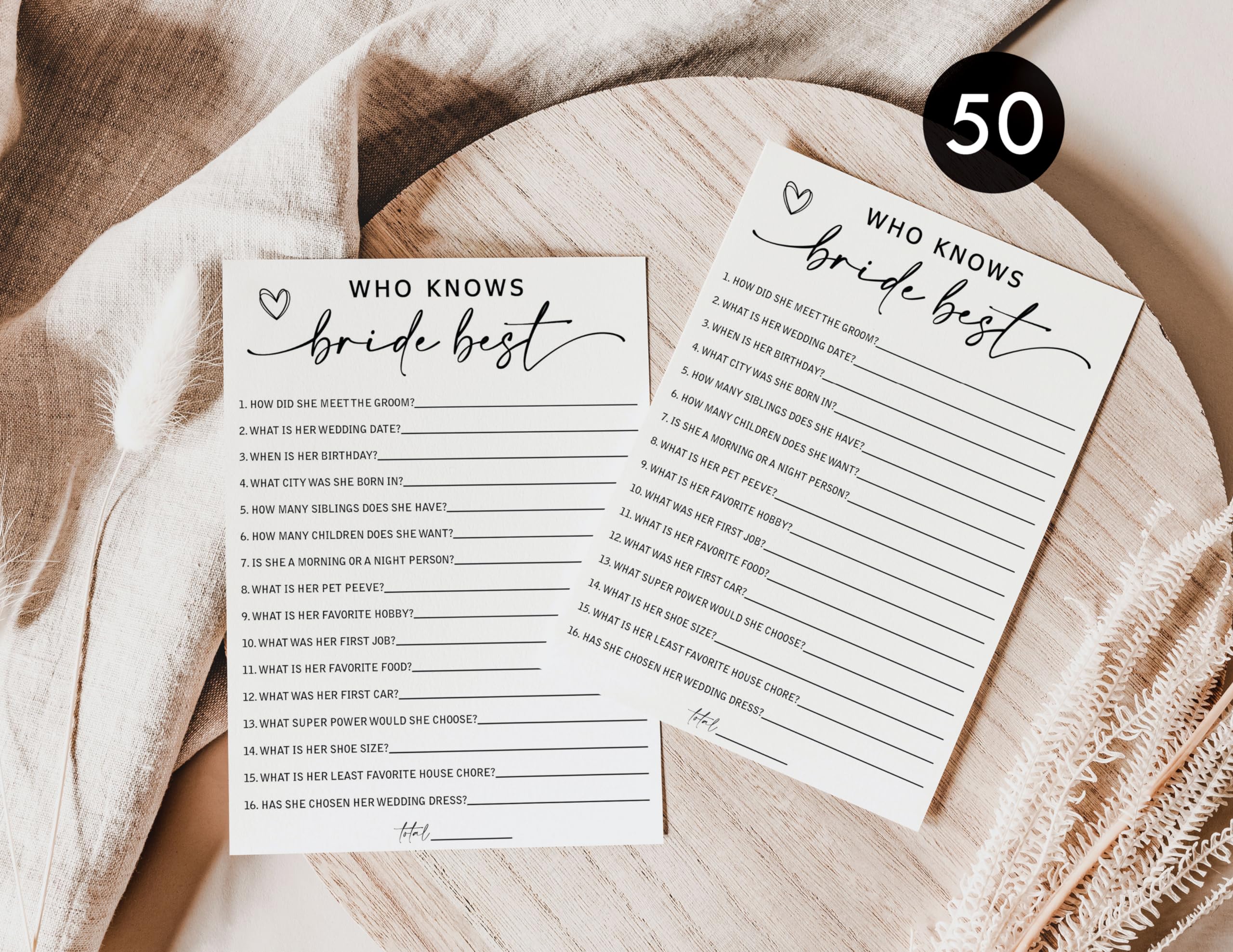 All Ewired Up 50 Who Knows the Bride Best (50-Cards) Fun Wedding Shower Decorations Engagement Party Rehearsal Dinner Game Activity, How Well Do You Know The Bride, Minimalist Script