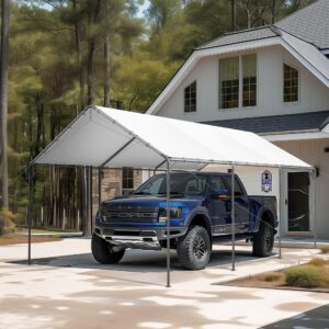 PHI VILLA 12x20 ft Heavy Duty Carport Car Canopy Party Tent Adjustable Peak Height, Garage Storage Boat Shelter with Waterproof & UV Protected Tarp, White