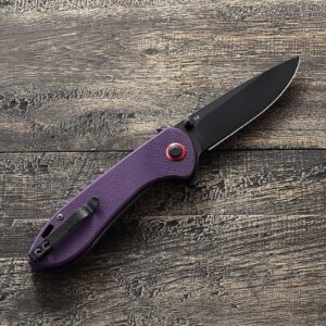 EMHTiii D2 Pocket Knife Folding Knives: 3.14" Stainless Steel Satin Blade, G10 Scales with Reversible Clip, Flipper Liner Lock, Great EDC Gifts for Men Women Camping Hiking Outdoor, Purple