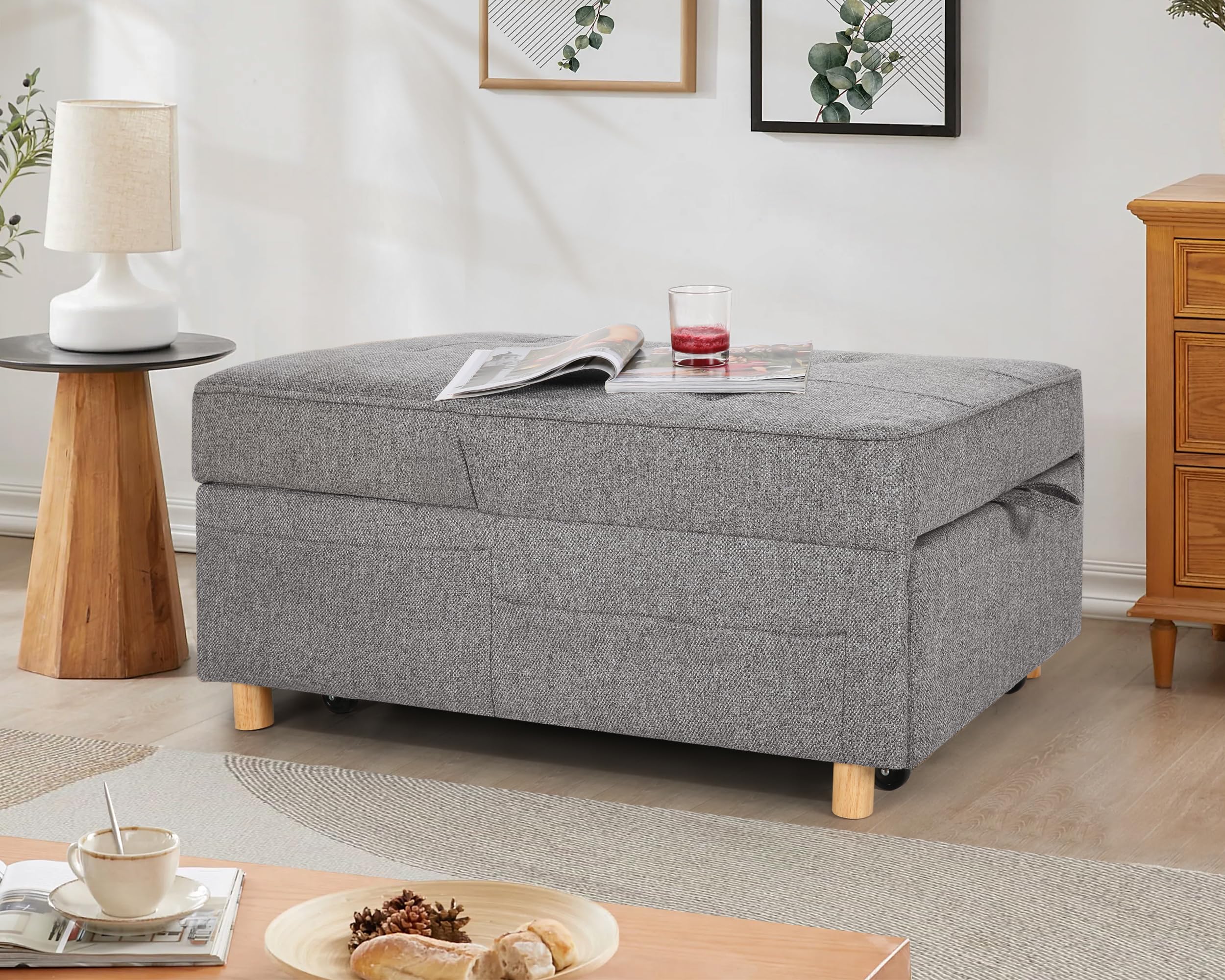 SEJOV Convertible Sofa Bed, 4-in-1 Sleeper Sofa Chair Bed with 6 Adjustable Backrest and Pillow,3-Seat Folding Ottoman Couch Bed Linen for Bedroom Small Space Living Room Office, Grey