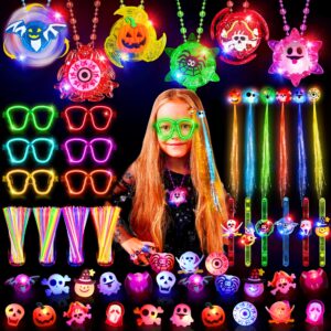 108 halloween party favors toys for kids, light up rings necklaces halloween treats goodie bag fillers pinata stuffers classroom prizes halloween glow sticks bulk trick or treat toy non candy supplies