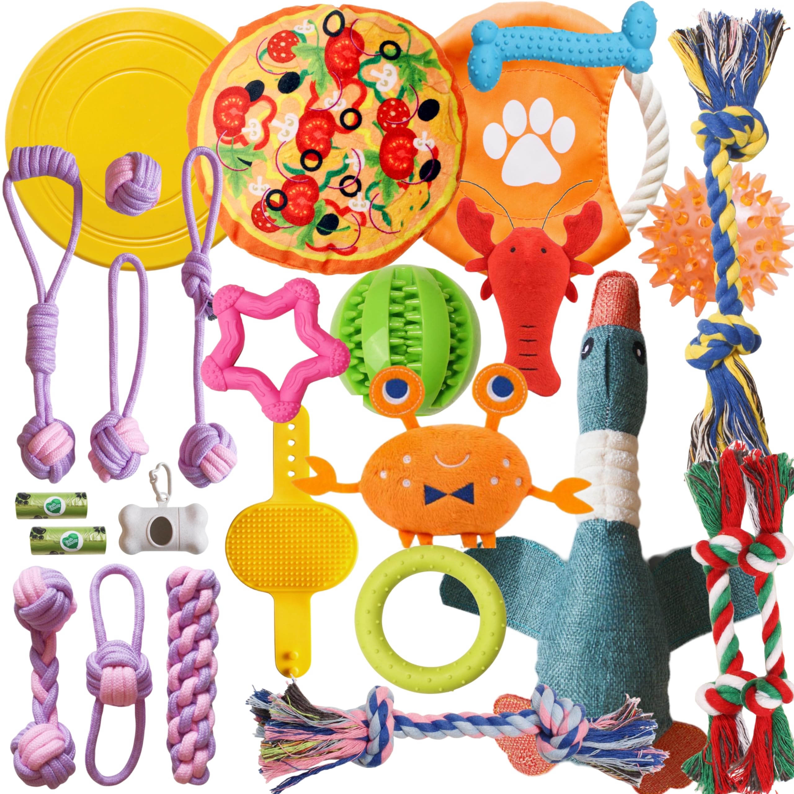 SOCOWVAKA Puppy Discovery Series-26 Pack Puppy Teething Toys Set Interactive Dog Toys,Squeaky Dog Toys, Dog Rope Toy, Ball,Dog Toys for Boredom,Dog Chew Toys,Interaction and Training,Enhance Feelings