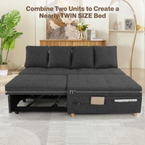 Sofa Bed,4-in-1 Convertible Sleeper Sofa Chair Bed,3-Seat Pull Out Sofa Bed,Loveseat Sofa with Linen Fabric,Single Recliner with 5 Adjustable Backrests & 2 Pillows for Apartment Small Space,Black