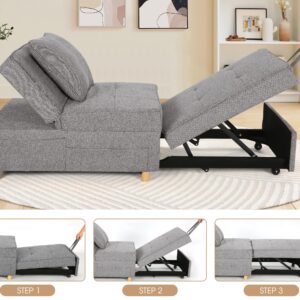 SEJOV Convertible Sofa Bed, 4-in-1 Sleeper Sofa Chair Bed with 6 Adjustable Backrest and Pillow,3-Seat Folding Ottoman Couch Bed Linen for Bedroom Small Space Living Room Office, Grey