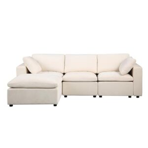 L-Shaped Modular Sectional Sofa Convertible Deep Seat Reversible Chaises Sofa&Couch, Chenille Upholstered Cloud Couch Full Foam Cushions Sofá with Movable Ottomans for Home, Apartment Living Room