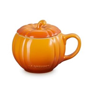 Le Creuset Stoneware Pumpkin Mug with Lid, 14 oz., Persimmon