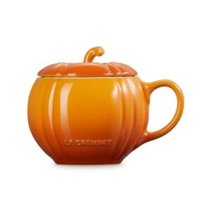 Le Creuset Stoneware Pumpkin Mug with Lid, 14 oz., Persimmon