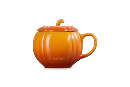 Le Creuset Stoneware Pumpkin Mug with Lid, 14 oz., Persimmon