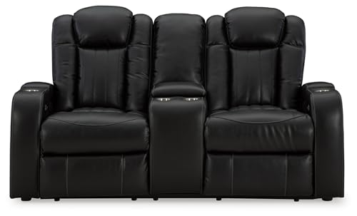 Signature Design by Ashley Caveman Den Power Reclining Loveseat with Console Love Seats, 75" W x 42" D x 42" H, Black