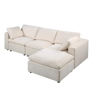 l-shaped modular sectional sofa convertible deep seat reversible chaises sofa&couch, chenille upholstered cloud couch full foam cushions sofá with movable ottomans for home, apartment living room