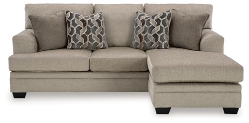 Signature Design by Ashley Stonemeade Casual Right-Arm Facing Sofa Chaise with 4 Toss Pillows, Light Brown