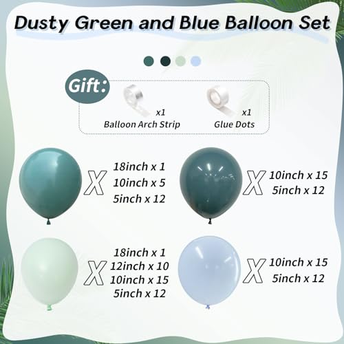 Dusty Green and Blue Balloon Arch Kit, 116pcs Slate Light Blue Sage Green Balloons Garland, Pastel Olive Blue Baby Green Balloon for Boys Girls Birthday Wedding Baby Bridal Shower Party Decorations