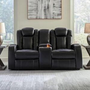 Signature Design by Ashley Caveman Den Power Reclining Loveseat with Console Love Seats, 75" W x 42" D x 42" H, Black