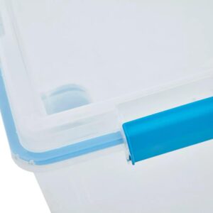 Plexon Wheeled Gasket Box, Latches Locking, Plastic, Blue, Ergonomic Handle, 120 qt, 16.75 in. H X 19.62 in. W X 30.25 in. D, Made in USA