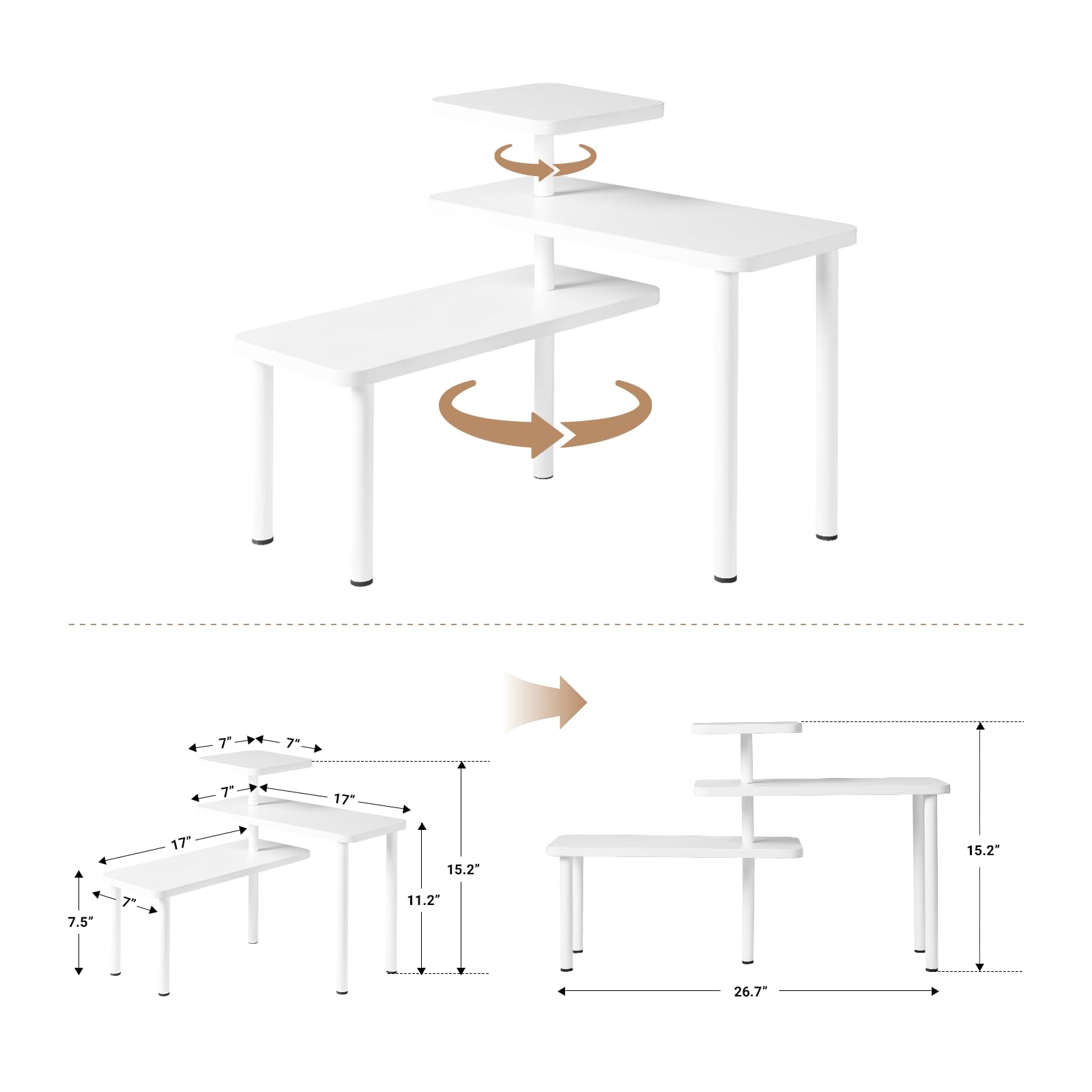 Apicizon 3 Tier Corner Shelf Kitchen Organizer, Bathroom Storage Display Countertop Organizer, Adjustable Spice Rack Corner Shelf for Kitchen, Bathroom, Coffee Area, Make Up, Desktop, Office, White