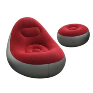 inflatable chair, camping lounge chair, portable inflatable lounge chair, folding lazy sofa blow up couch with with footrest stool, air sofa inflatable couch outdoor furniture for indoor outdoor, red