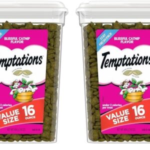 Temptations Classic Crunchy and Soft Cat Treats Blissful Catnip Flavor, 16 Ounce (Pack of 2)