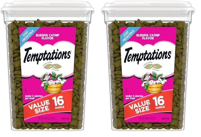 Temptations Classic Crunchy and Soft Cat Treats Blissful Catnip Flavor, 16 Ounce (Pack of 2)