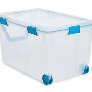 Plexon Wheeled Gasket Box, Latches Locking, Plastic, Blue, Ergonomic Handle, 120 qt, 16.75 in. H X 19.62 in. W X 30.25 in. D, Made in USA