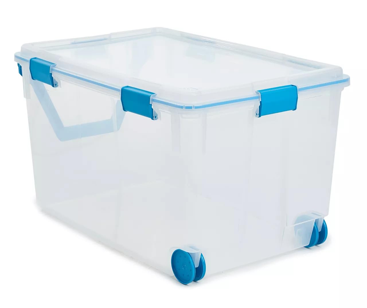 Plexon Wheeled Gasket Box, Latches Locking, Plastic, Blue, Ergonomic Handle, 120 qt, 16.75 in. H X 19.62 in. W X 30.25 in. D, Made in USA