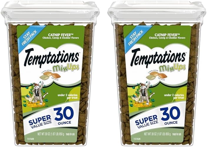 Temptations MIXUPS Crunchy and Soft Cat Treats Catnip Fever Flavor, 30 oz. Tub (Pack of 2)