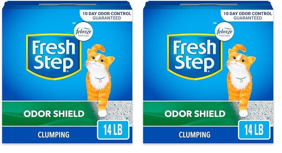 Fresh Step Clumping Cat Litter, Odor Shield, Long Lasting Odor Control Kitty Litter with Activated Charcoal, Low Dust Formula, 14 lb (Pack of 2)