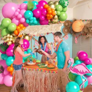 138pcs Flamingo Tropical Luau Balloons Arch Garland Kit, Olive Green and Hot Pink Orange Gold Hawaiian Balloons for Kids Summer Beach Aloha Pool Birthday Baby Shower Party Decorations Supplies