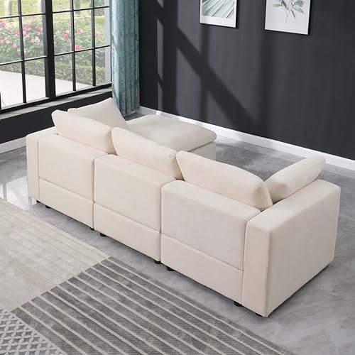 L-Shaped Modular Sectional Sofa Convertible Deep Seat Reversible Chaises Sofa&Couch, Chenille Upholstered Cloud Couch Full Foam Cushions Sofá with Movable Ottomans for Home, Apartment Living Room