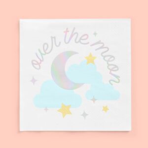 xo, Fetti Over the Moon Napkins - 3-ply, 50 pcs | Baby Shower Decoration, Kids Birthday Tablescape, Gender Reveal Party, Mom to Be Dinner Setting, Bday Decor