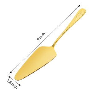 Ymeibe Stainless Steel Cake Server Pack of 10 Hammered Pie Holder Transfer Triangular Spade Spatula Serrated Edge for Pizza Cake Baking Safe in Dishwasher (Gold)