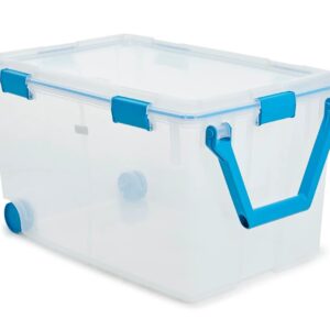 Plexon Wheeled Gasket Box, Latches Locking, Plastic, Blue, Ergonomic Handle, 120 qt, 16.75 in. H X 19.62 in. W X 30.25 in. D, Made in USA