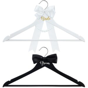 filltouch 2 pack bride hanger groom hanger wedding hangers with ribbon bow for wedding dress suit wedding gift