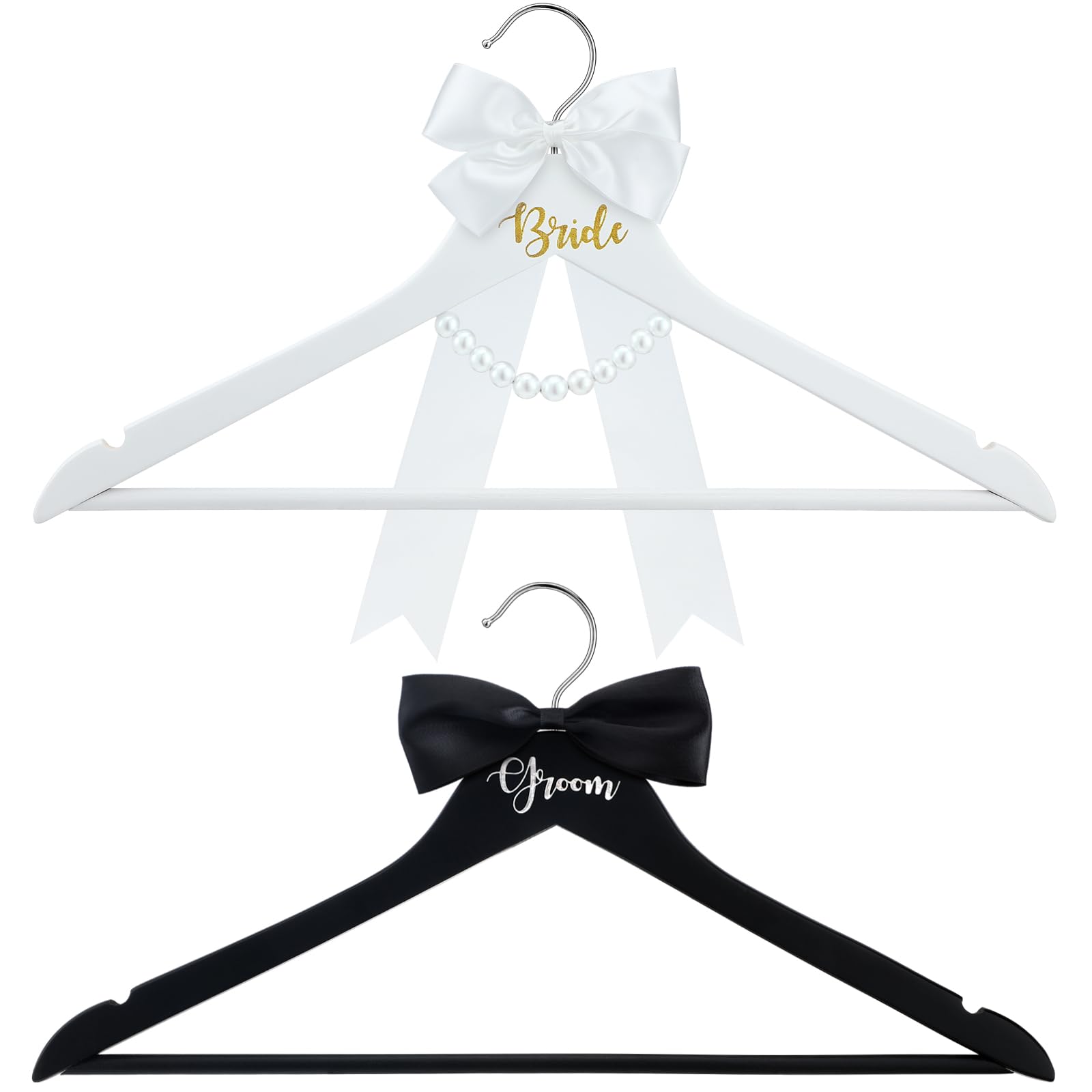 FillTouch 2 Pack Bride Hanger Groom Hanger Wedding Hangers with Ribbon Bow for Wedding Dress Suit Wedding Gift