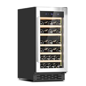 jinjunye 15inch wine cooler refrigerator,33 bottle wine fridge temperature control, built-in or freestanding wine cellar for red, white, champagne, sparkling wine for home office bar stainless steel