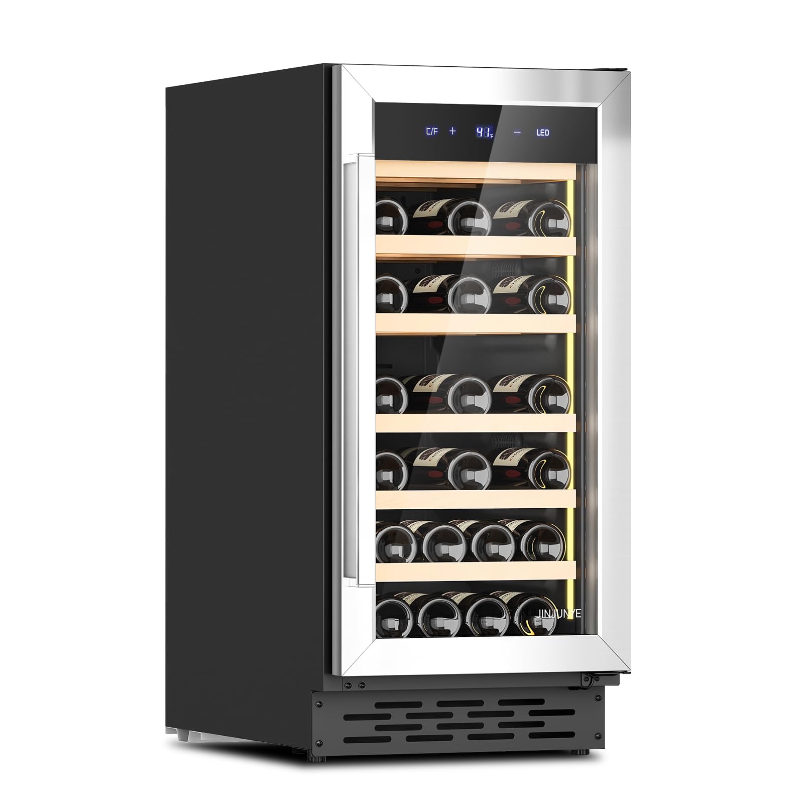 JINJUNYE 15Inch Wine Cooler Refrigerator,33 Bottle Wine Fridge Temperature Control, Built-in or Freestanding Wine Cellar for Red, White, Champagne, Sparkling Wine for Home Office Bar Stainless Steel