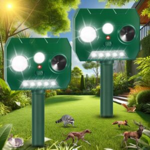 2 pack ultrasonic motion sensor alarm for yard lawn with motion sensor and flashing lights, ultrasonic motion sensor alarm outdoor for yard solar powered motion sensor alarm for garden yard lawn