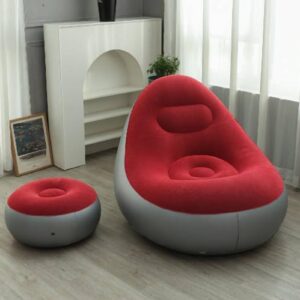 Inflatable Chair, Camping Lounge Chair, Portable Inflatable Lounge Chair, Folding Lazy Sofa Blow Up Couch With With Footrest Stool, Air Sofa Inflatable Couch Outdoor Furniture For Indoor Outdoor, Red