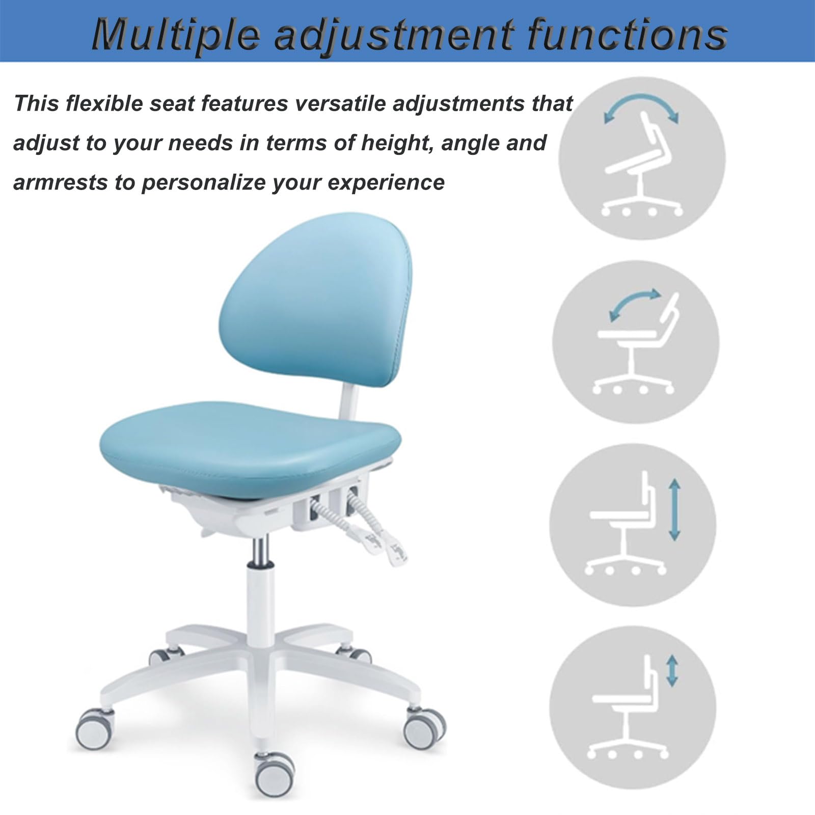 HYDTGZ Dental Chair Dentist Doctor's Stool Dental Assistant Chair Adjustable Mobile Chair PU Leather for Clinics, Dental Offices, Labs,A